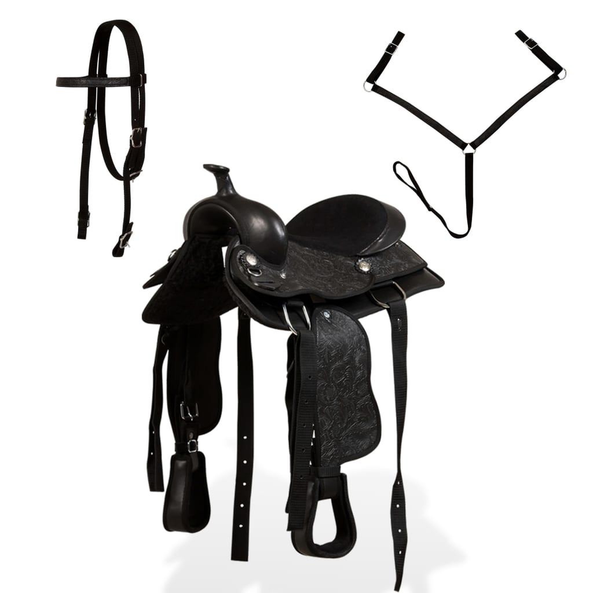 Voir la diapositive 2 : VIDAXL Selle, bridon et col de poitrine Cuir veritable 12 po Noir