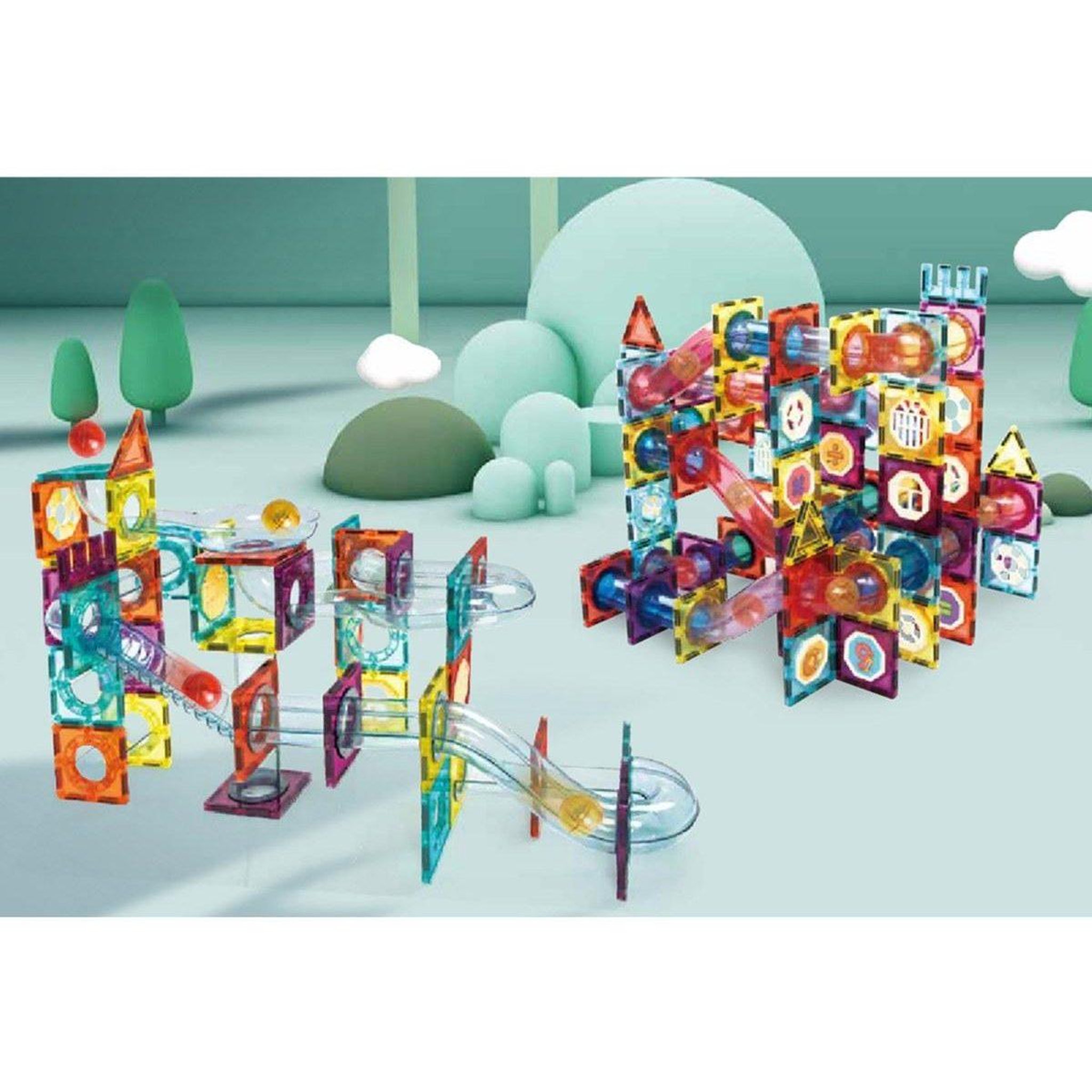 Voir la diapositive 3 : 1001JOUETS Jeu de construction magnétique - 72 pièces - Tuyaux et billes - Circuit à billes modulable - S