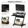 HOMCOM Bureau informatique roulant - bureau mobile - table d'ordinateur - tablette coulissante clavier + étagère - noir