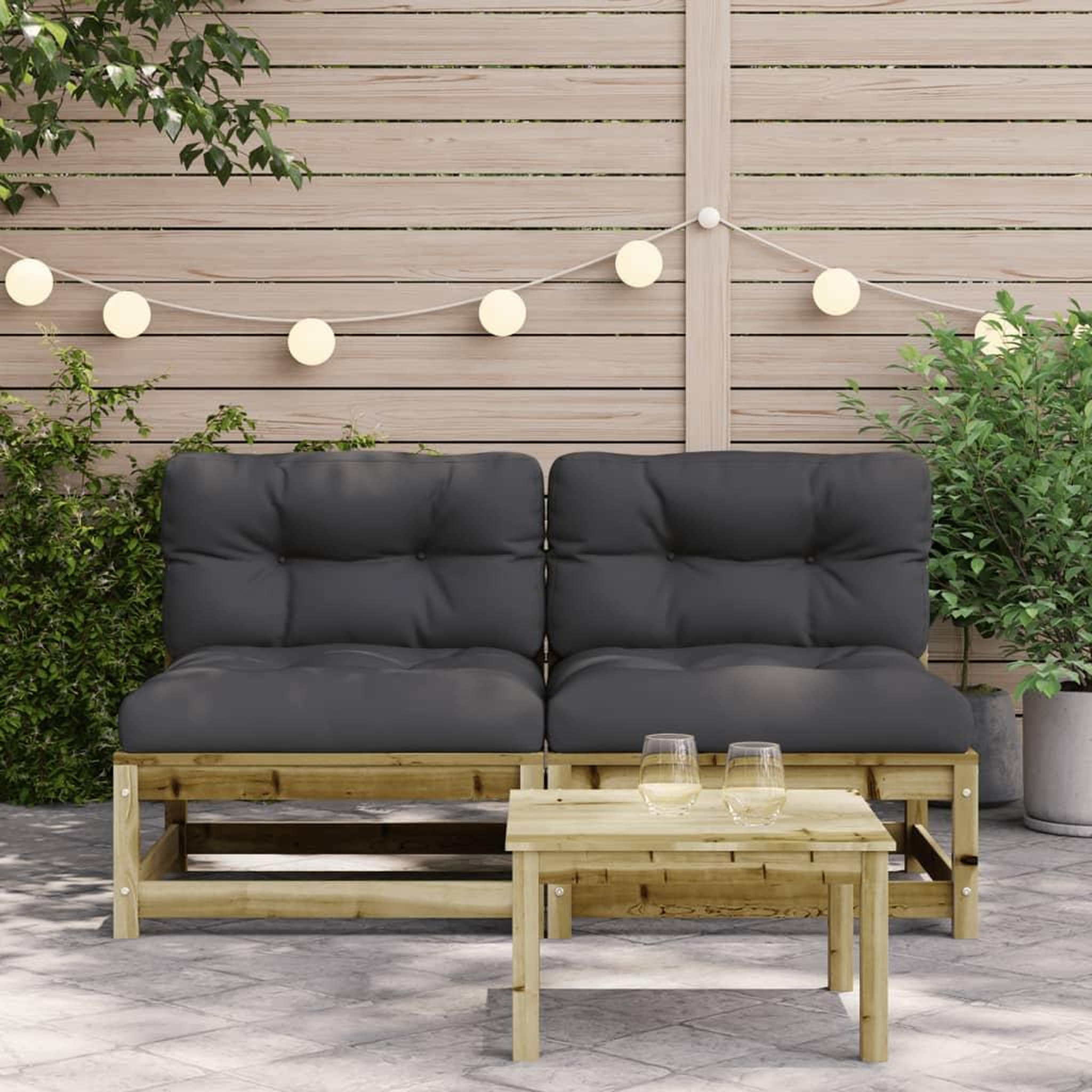 Voir la diapositive 3 : VIDAXL Canapes jardin sans accoudoirs coussins 2 pcs bois pin impregne