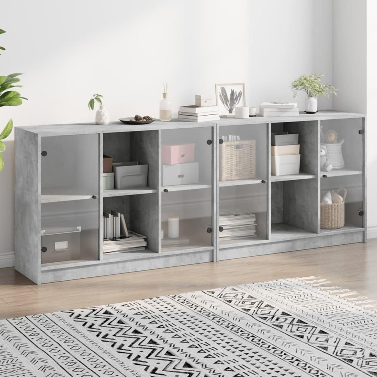 VIDAXL Bibliotheque avec portes gris beton 204x37x75 cm