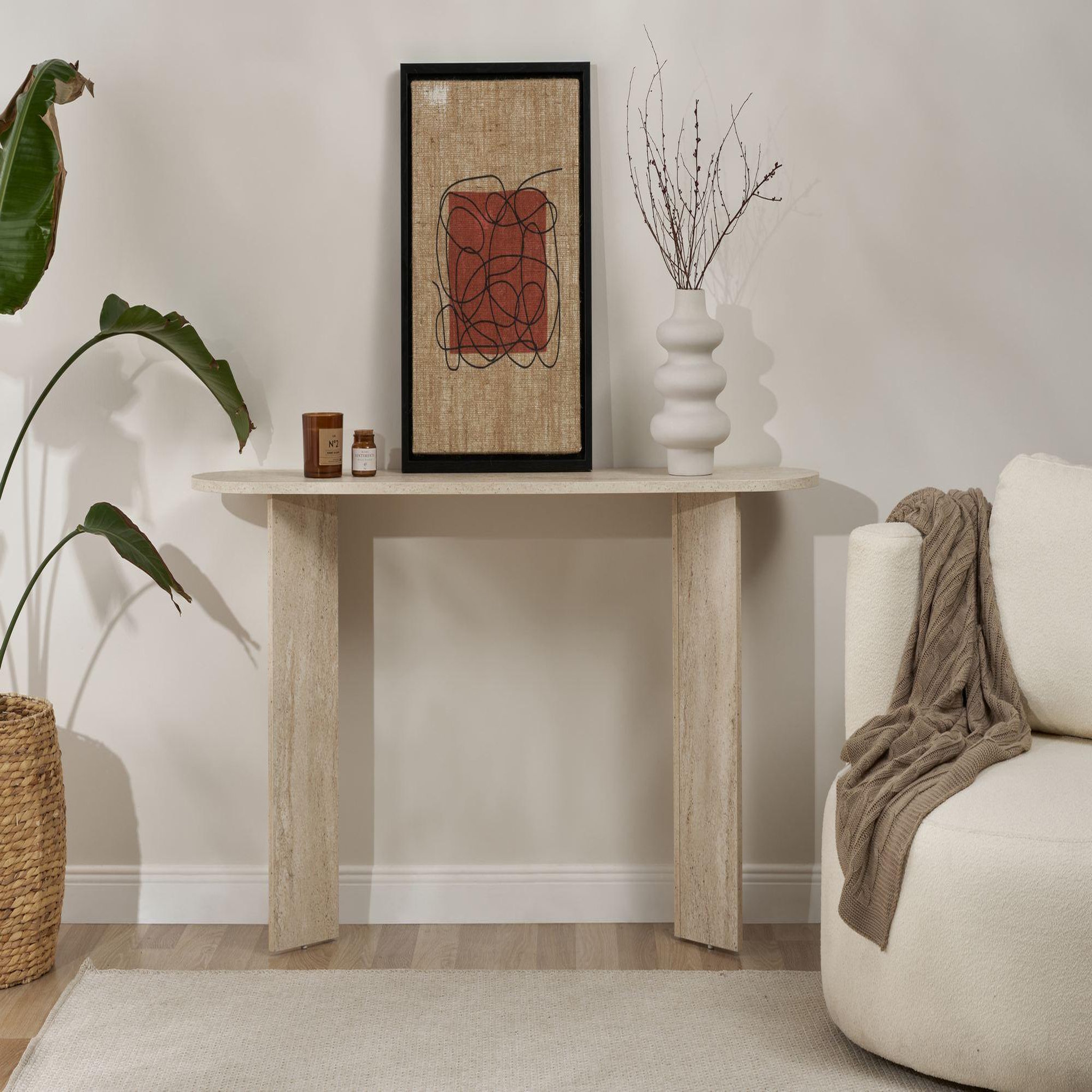 Voir la diapositive 2 : Habitat et Jardin Console en bois  sira  - 150 x 35 x 75 cm - travertin