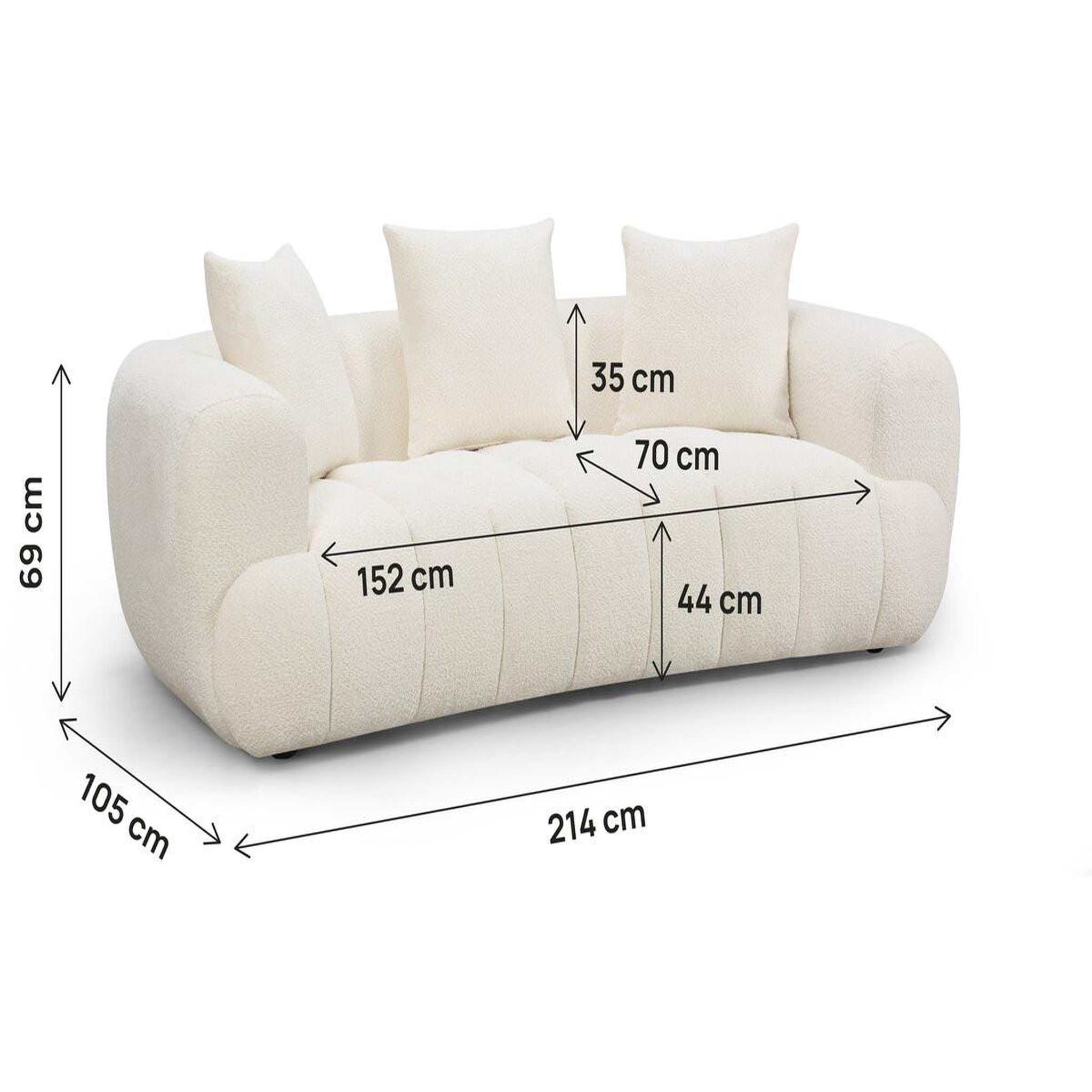 Voir la diapositive 3 : Habitat et Jardin Canapé droit style bubble en tissu texturé  la fayette  - 3 places - crème