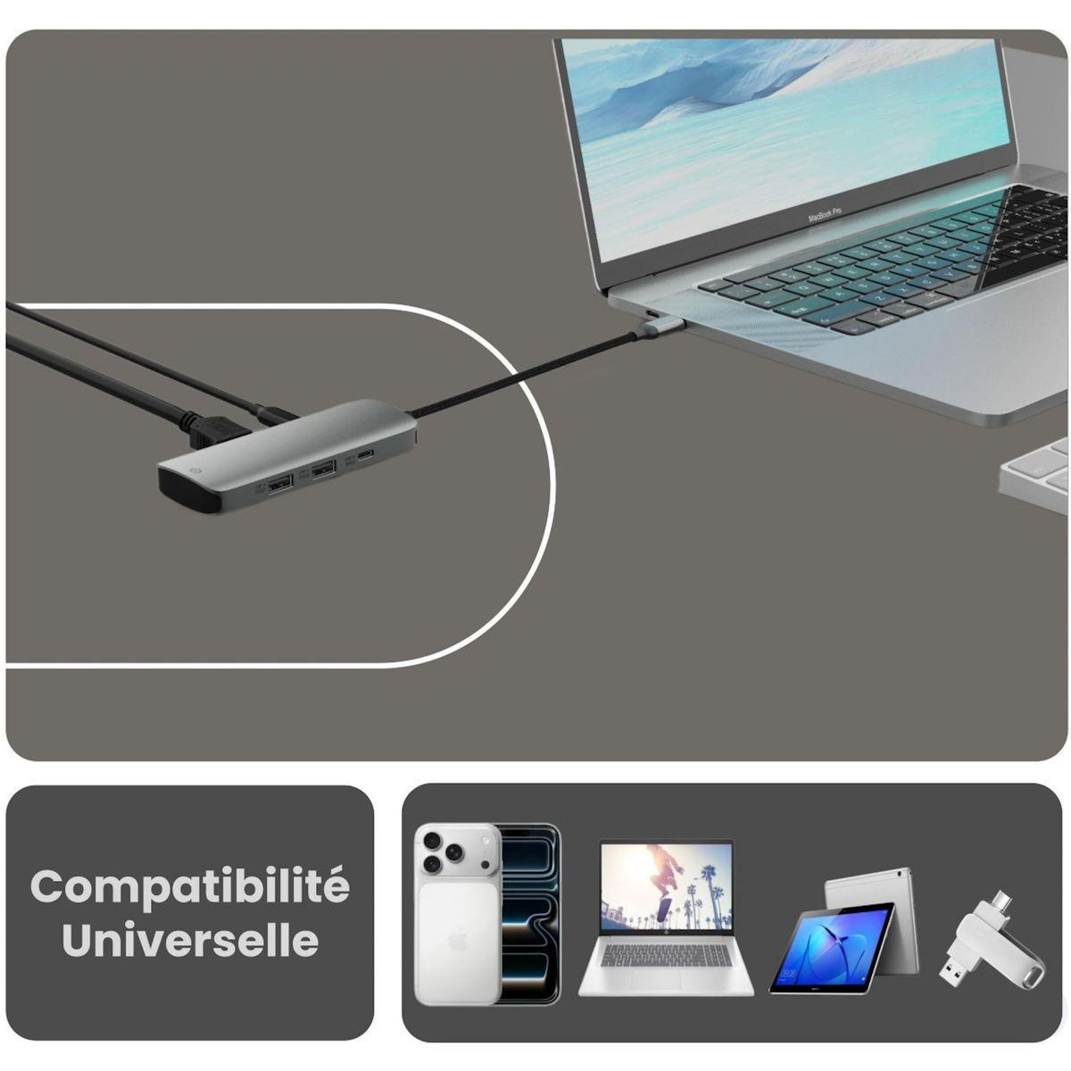 ESSENTIEL B Hub USB C 5 en 1 2 USB-A + 3 USB-C