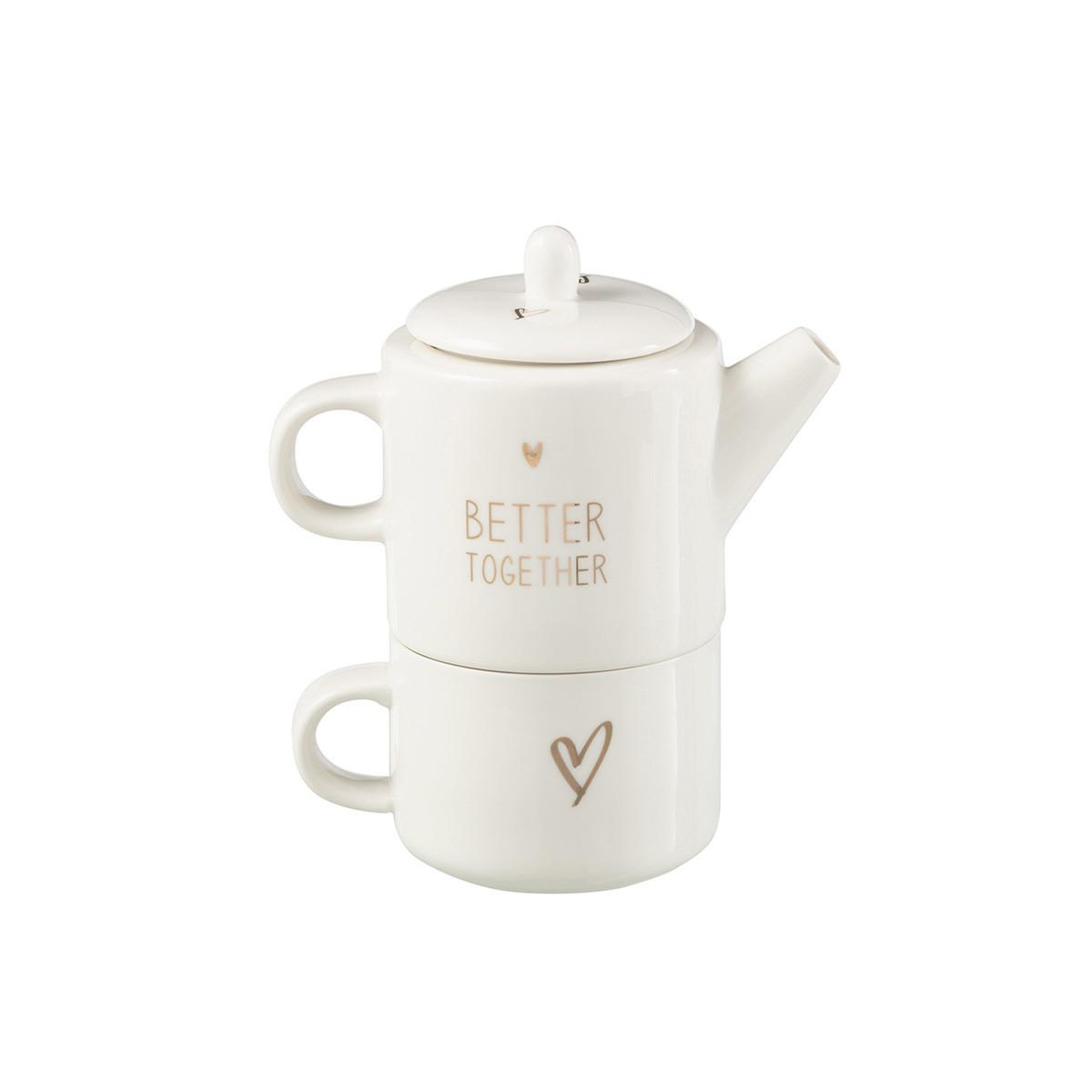 Voir la diapositive 2 : J-LINE Théière Avec Tasse  Cœur  78cl Blanc