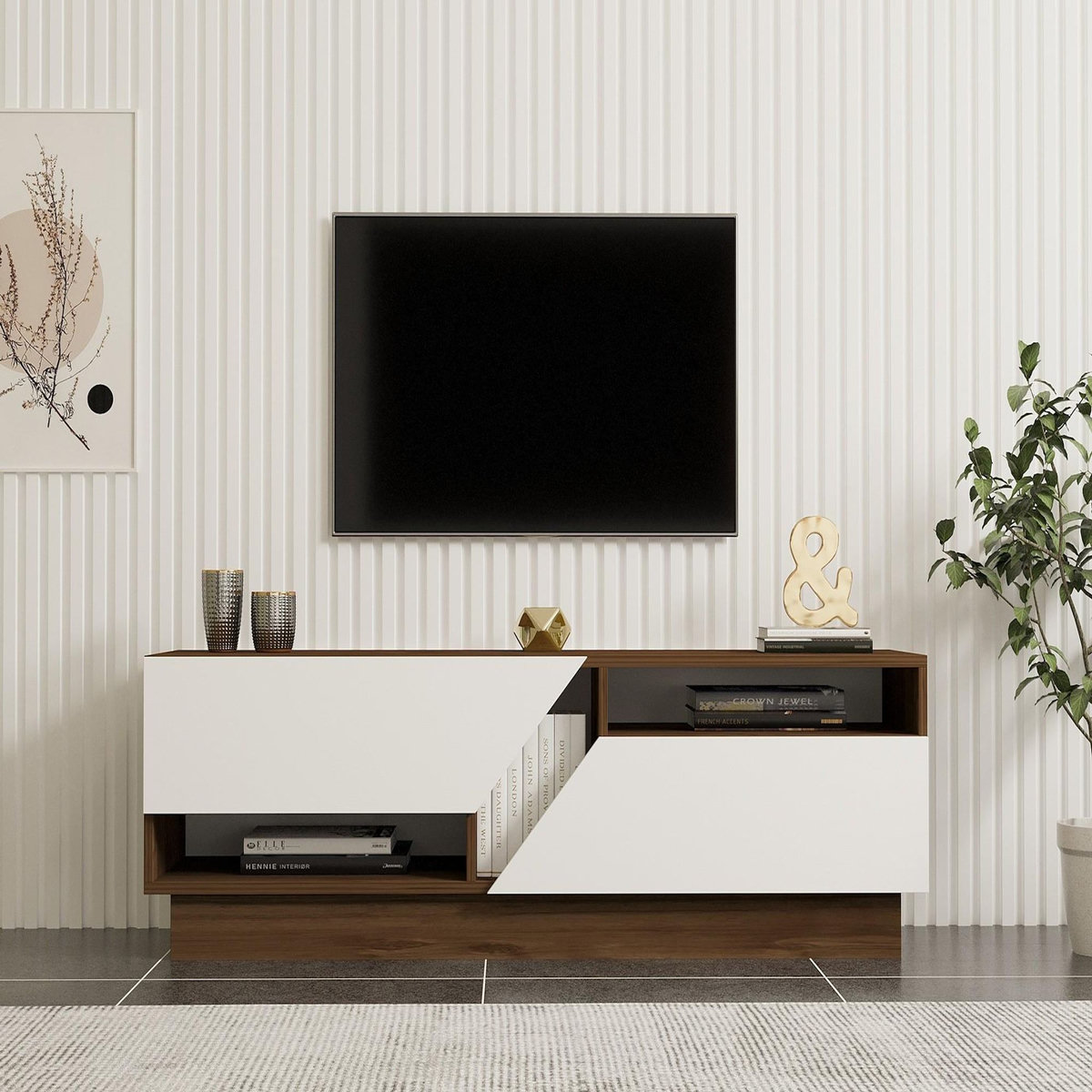 Habitat et Jardin Meuble TV en bois  Koza  - 160 x 40 x 45 cm - NoyerBlanc