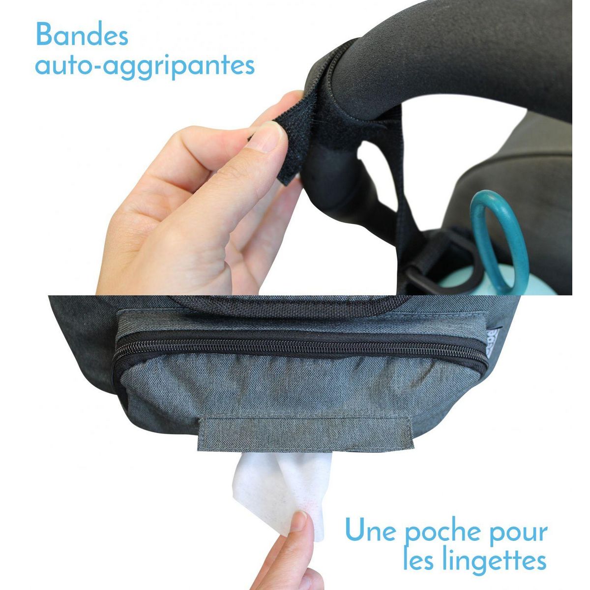 Monsieur Bébé Lot de 4 sacs à langer, de rangement pour poussette - 33 x 16 x 18.5 cm - Gris
