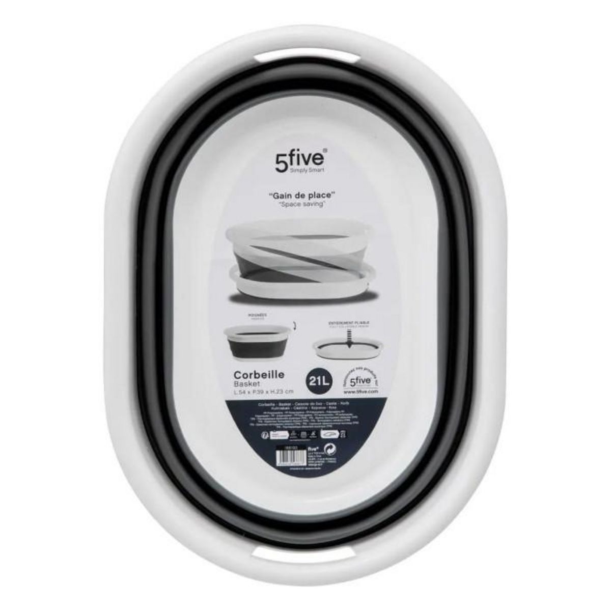 FIVE Corbeille à Linge  Rétractable  21L Blanc & Gris