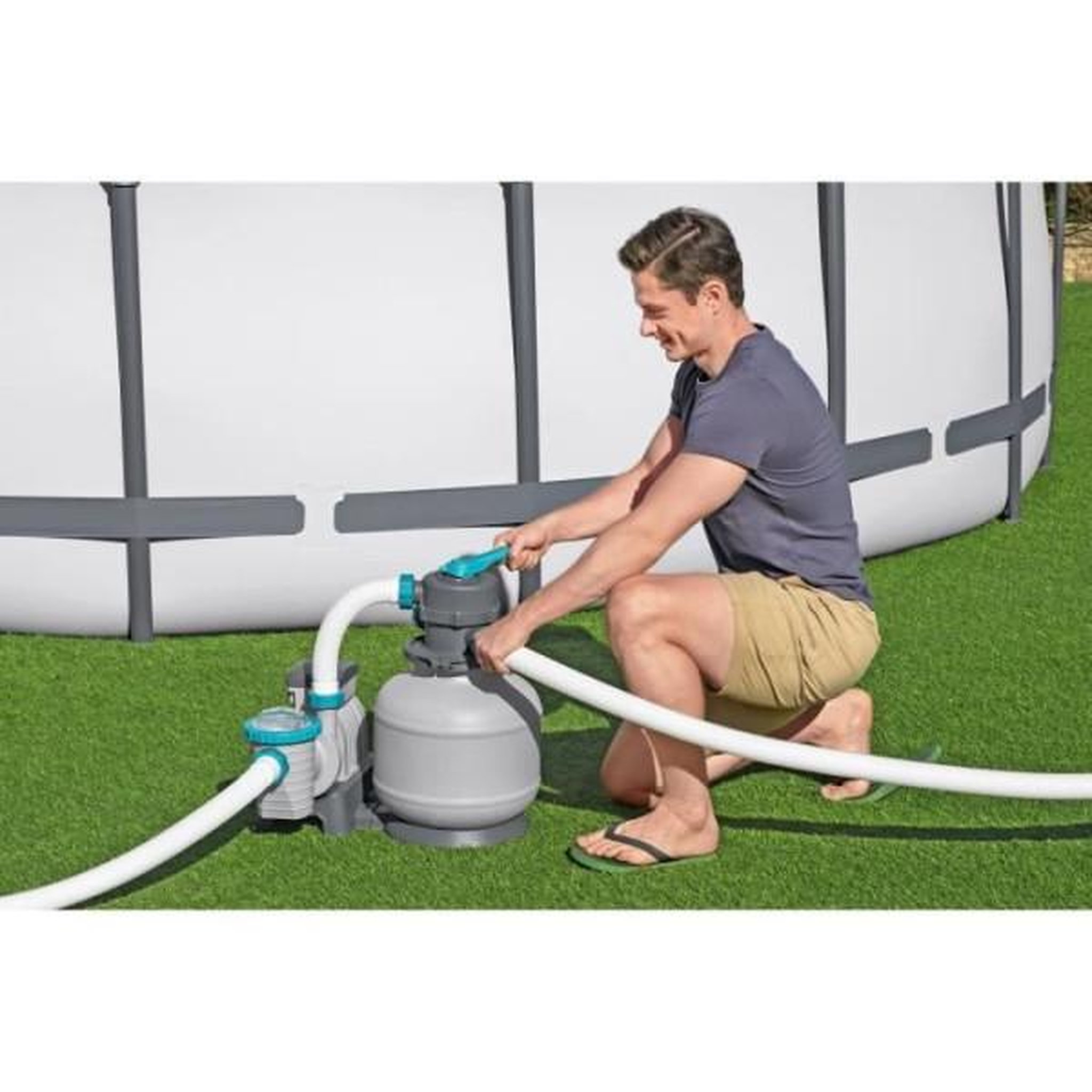 Voir la diapositive 5 : BESTWAY Filtre a sable / pompe de filtration pour piscine jusqu'a 54 m3- Bestway - 8 327 L/h - Avec préfiltre