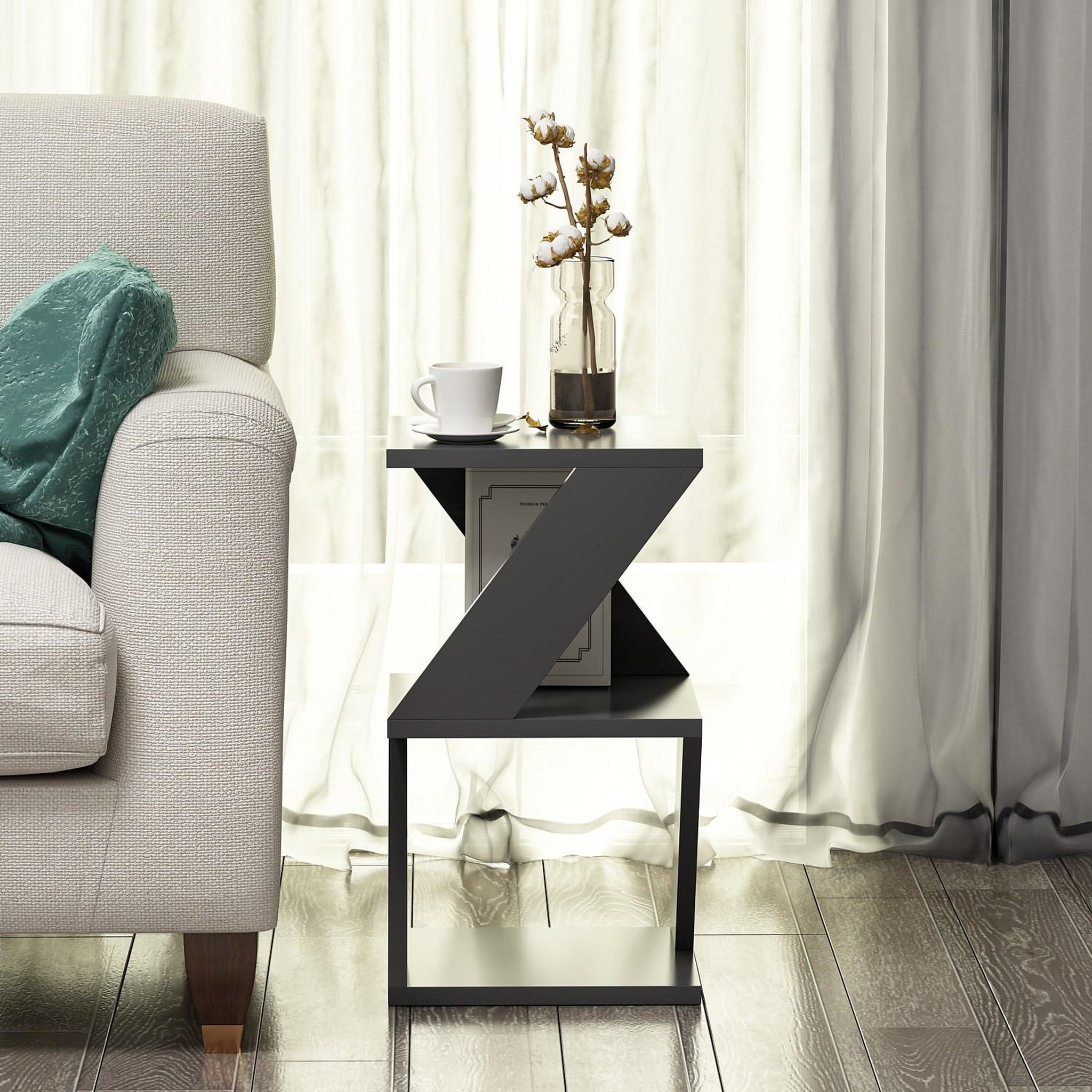 Voir la diapositive 4 : Habitat et Jardin Table d'appoint en bois  albeni  - 30 x 30 x 50 cm - anthracite
