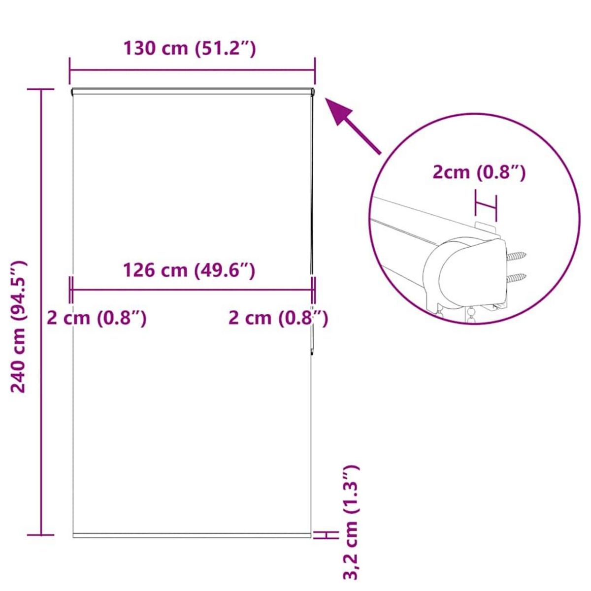 VIDAXL Store enrouleur de douche avec cassette largeur du tissu 126 cm