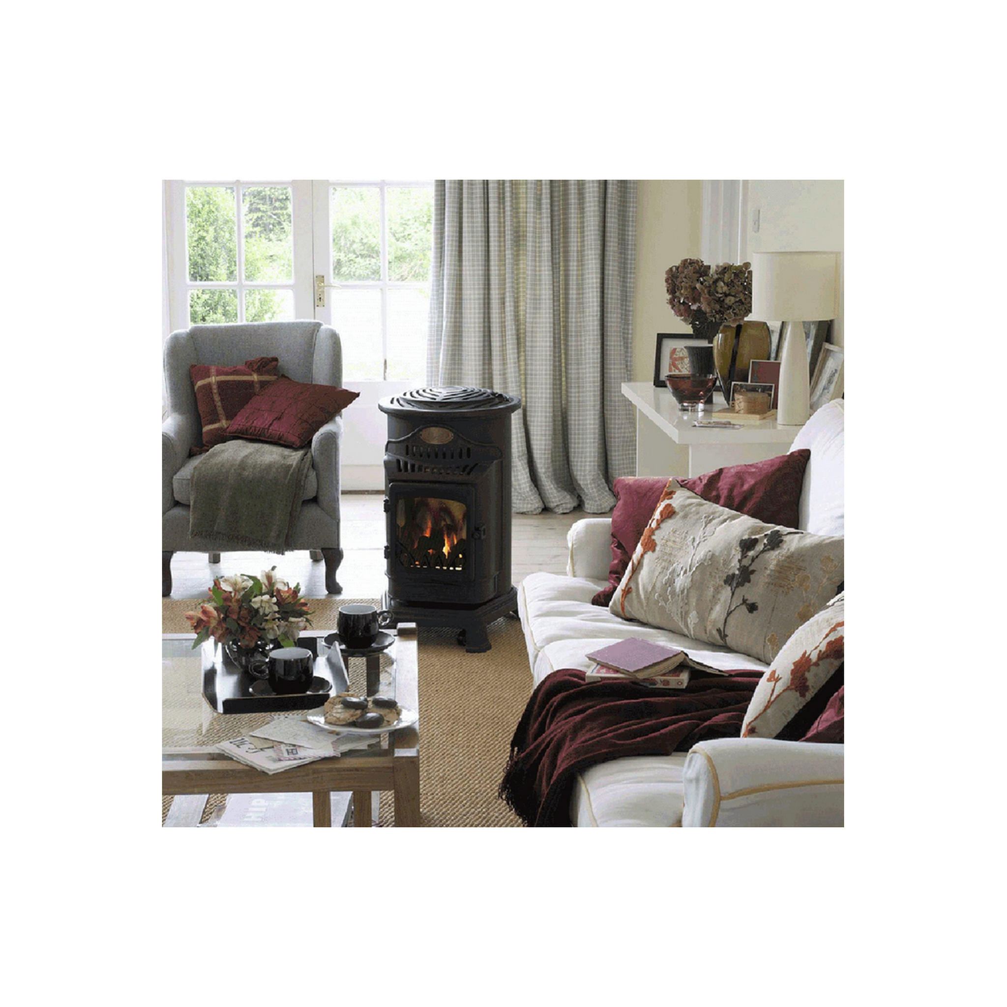 Voir la diapositive 2 : UNIVERSAL Poêle à gaz Fonte véritable 3,4KW noir Effet feu Provence UNIVERSAL