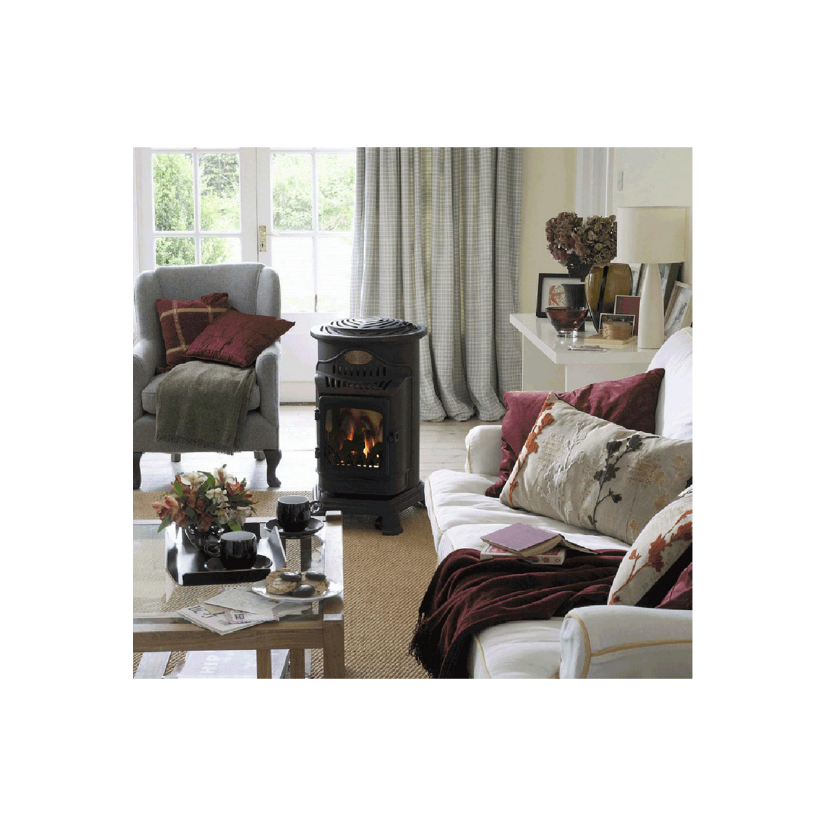 UNIVERSAL Poêle à gaz Fonte véritable 3,4KW noir Effet feu Provence UNIVERSAL