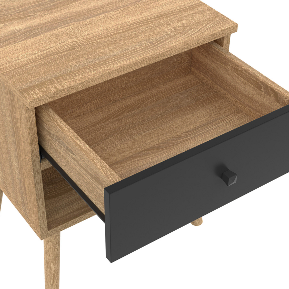 ID MARKET Lot de 2 tables de chevet EMMIE scandinaves 1 tiroir avec niche hêtre et noir