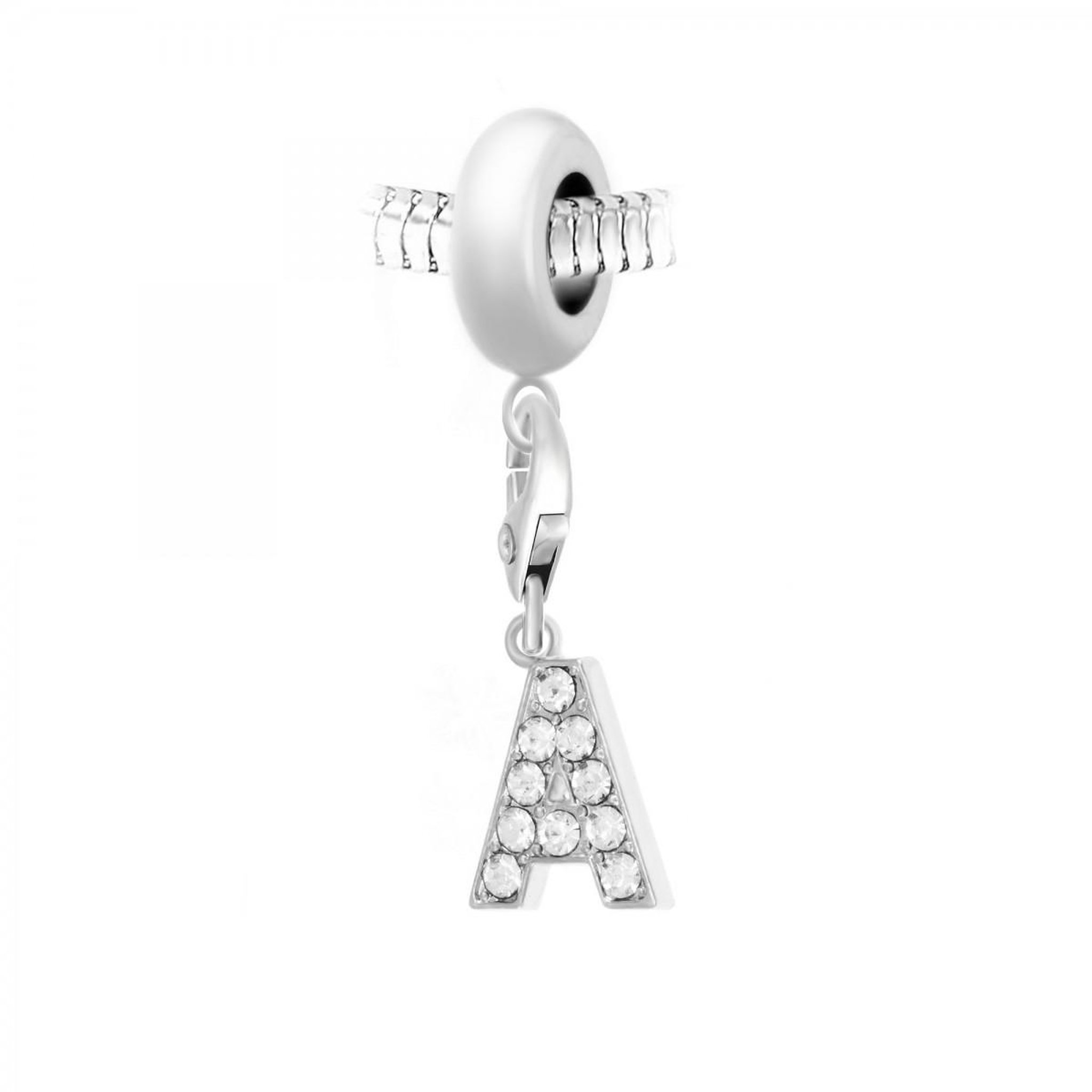 SC CRYSTAL Charm perle SC Crystal en acier avec pendentif lettre A ornée de Cristaux scintillants