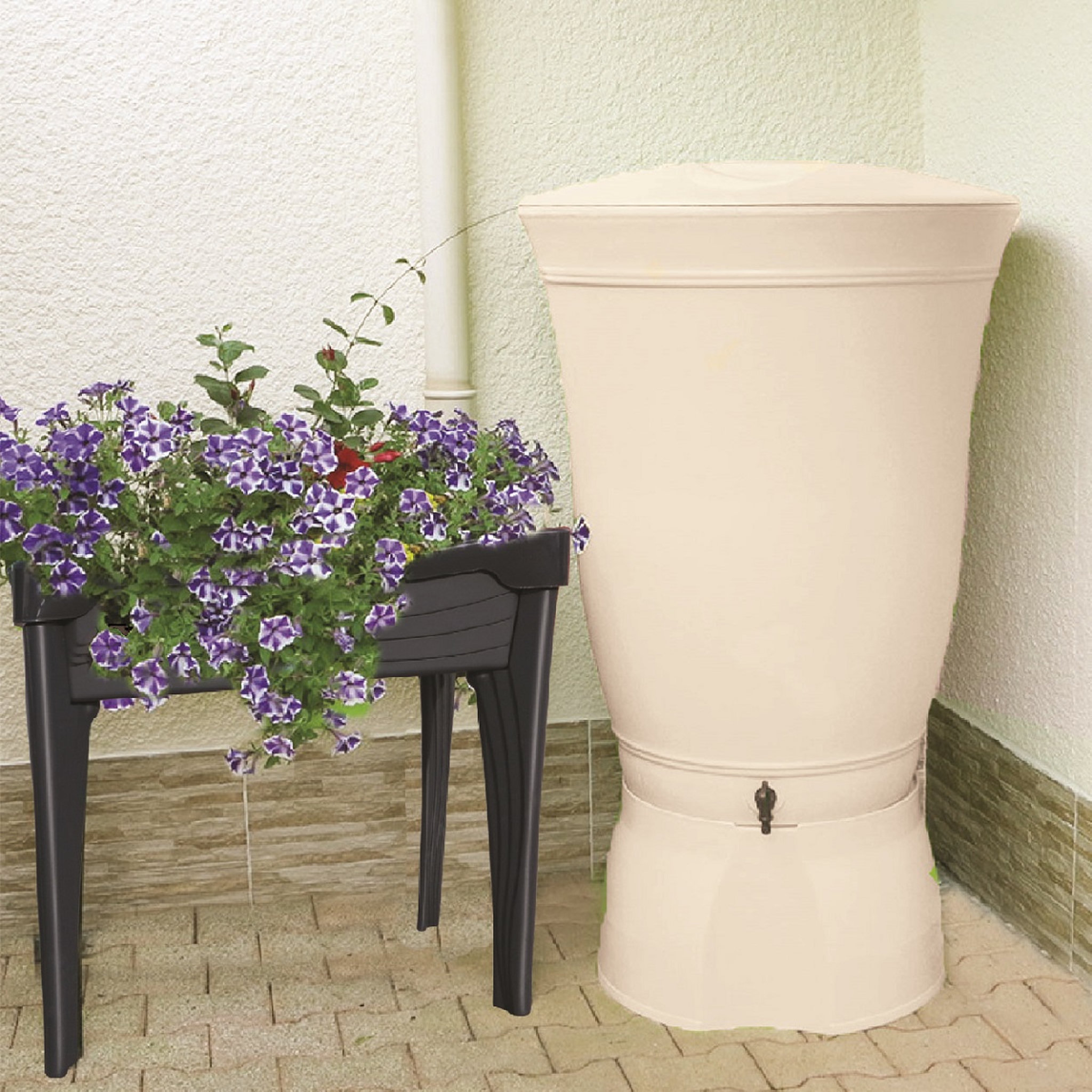 Voir la diapositive 1 : Belli Récupérateur d'eau Beige - 300L - FLORAL