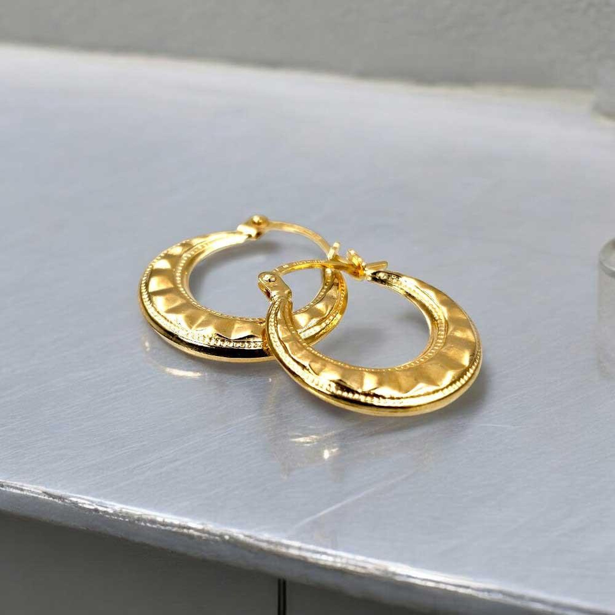 Voir la diapositive 2 : L'ATELIER D'AZUR Boucles d'Oreilles Créoles - Or Jaune