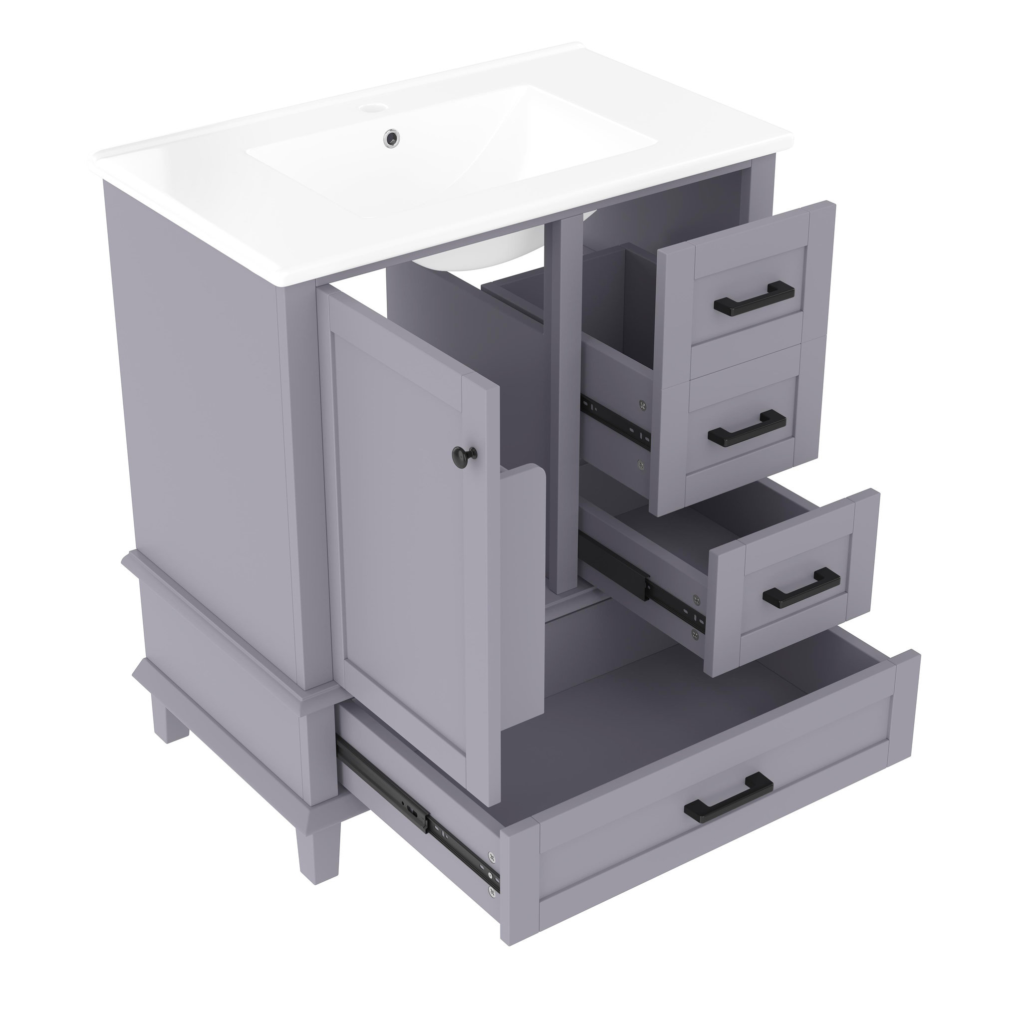 Voir la diapositive 6 : MERAX Meuble De Salle De Bain Vasque 1 Porte Et 3 Tiroirs Gris