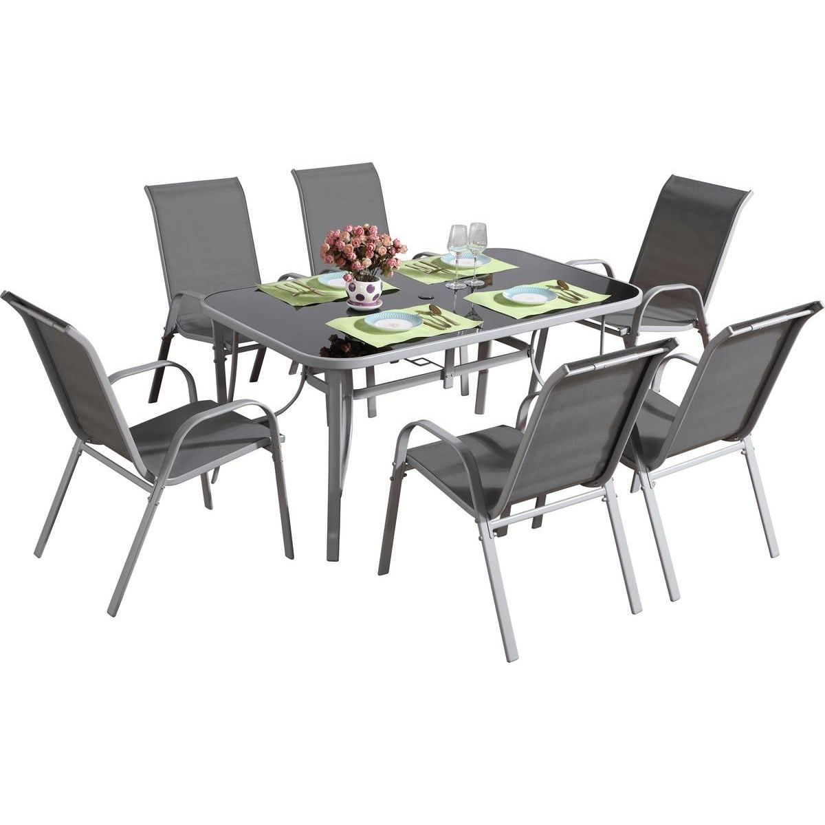 Habitat et Jardin Salon de jardin textilène  cordoba + Porto  6 personnes gris clair