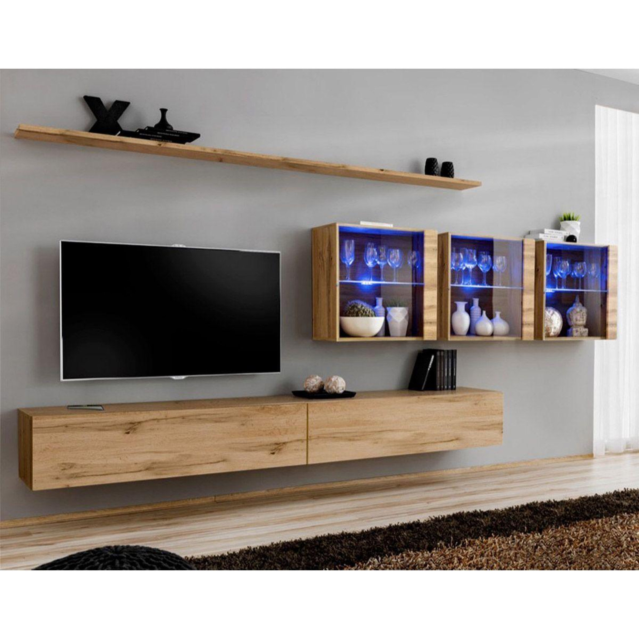 Paris Prix Meuble tv mural design  switch xvii  340cm naturel