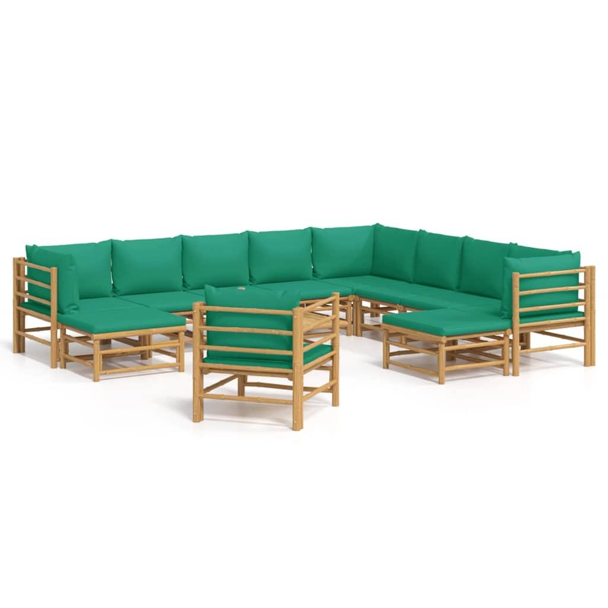 Voir la diapositive 2 : VIDAXL Salon de jardin 12 pcs avec coussins vert bambou