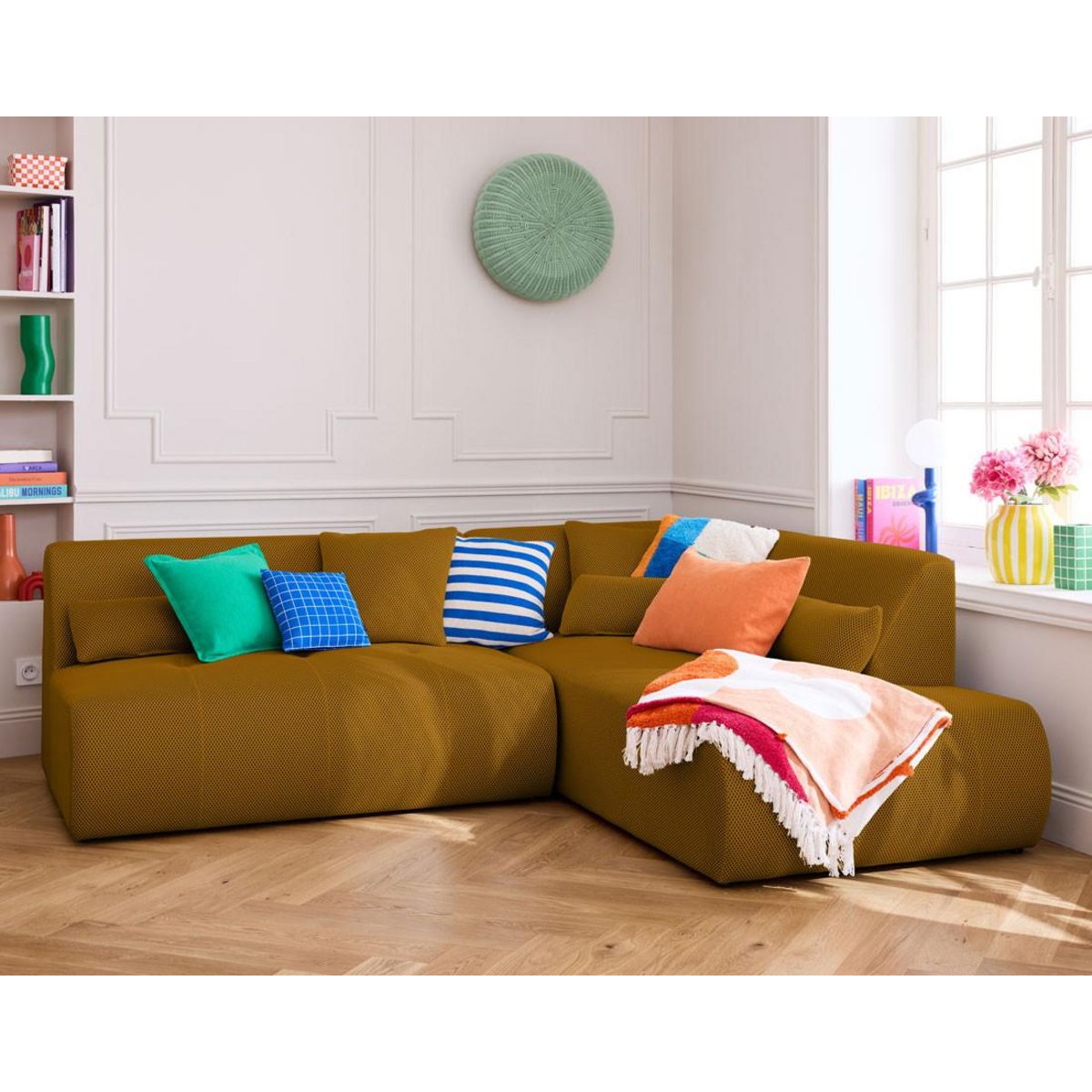 LISA DESIGN Onyx - canapé modulable d'angle droit 5 places - en tissu mailles 3d