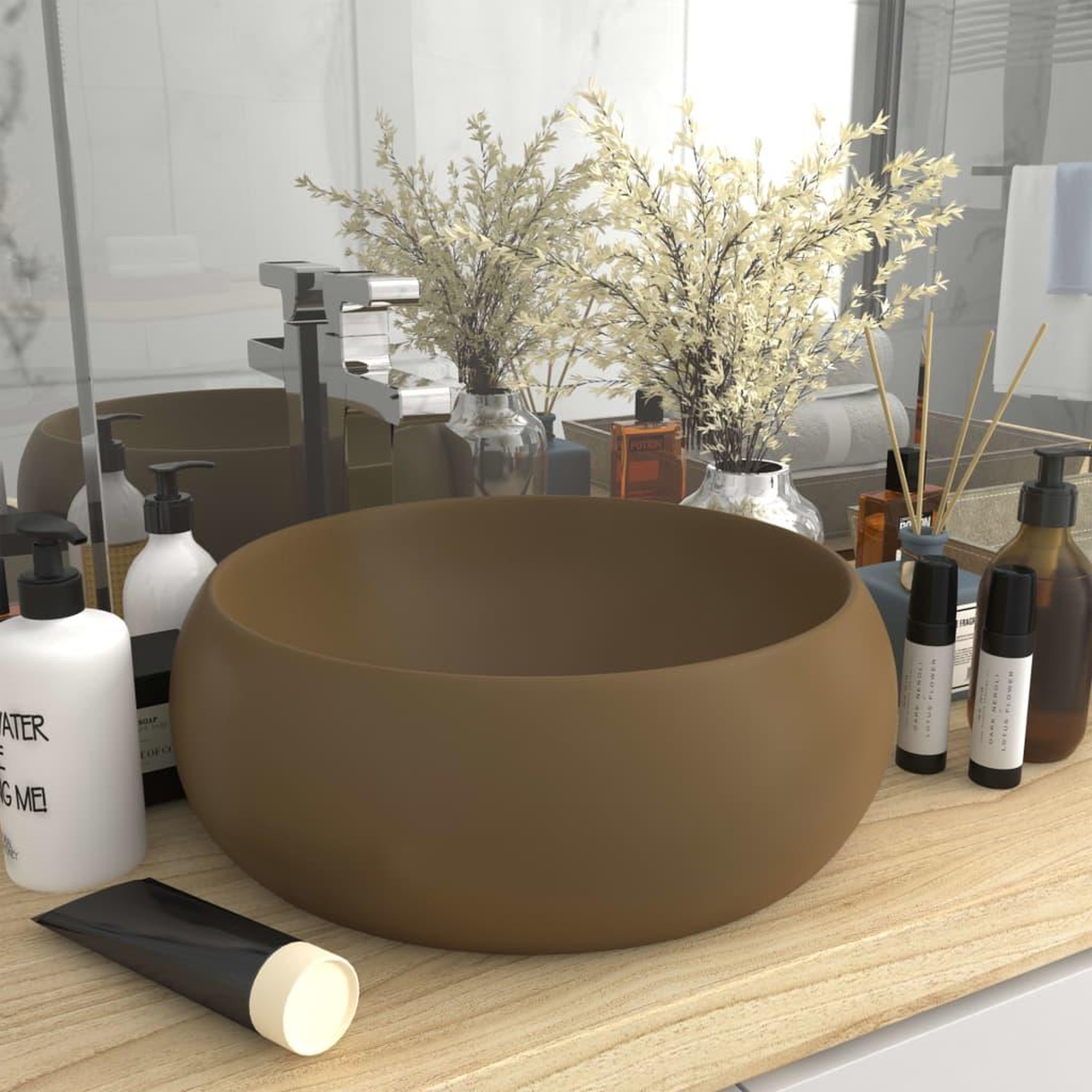 Voir la diapositive 1 : VIDAXL Lavabo rond de luxe Creme mat 40x15 cm Ceramique