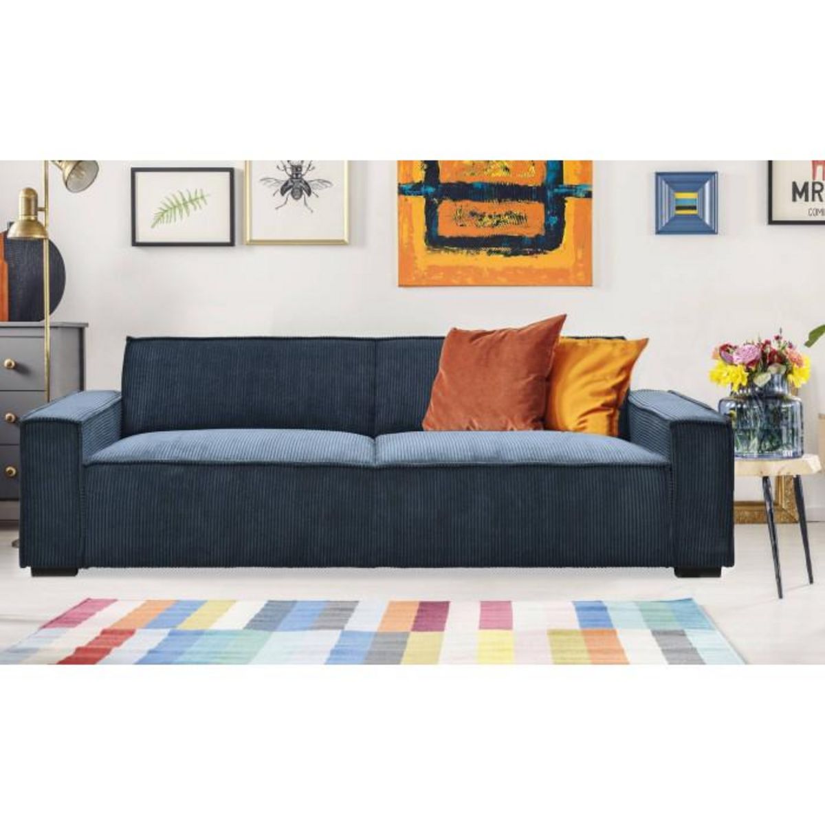 Paris Prix Canapé Convertible 3 Places Velours  Dudley  230cm Bleu