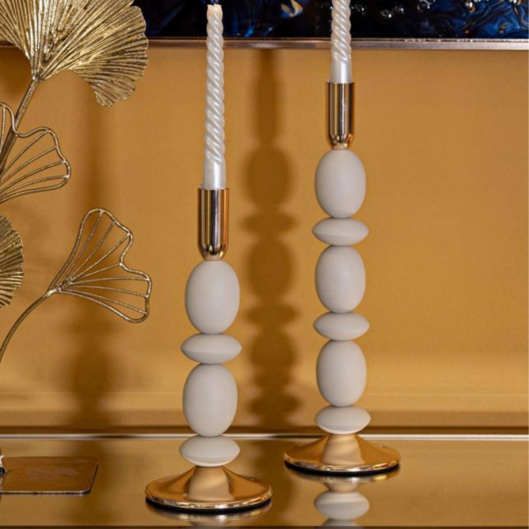Voir la diapositive 4 : Paris Prix Lot de 2 chandeliers  shuttle  33cm crème & or