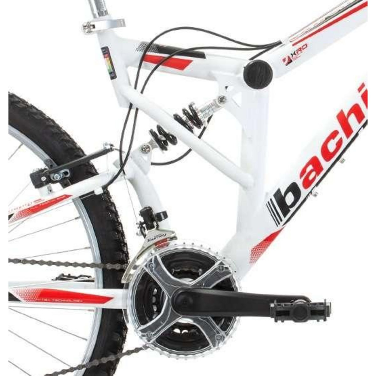 BACHINI Vélo VTT 26'' Tout Suspendu équipé de 18 Vitesses avec transmission Shimano & Freins V-Brake Alu.