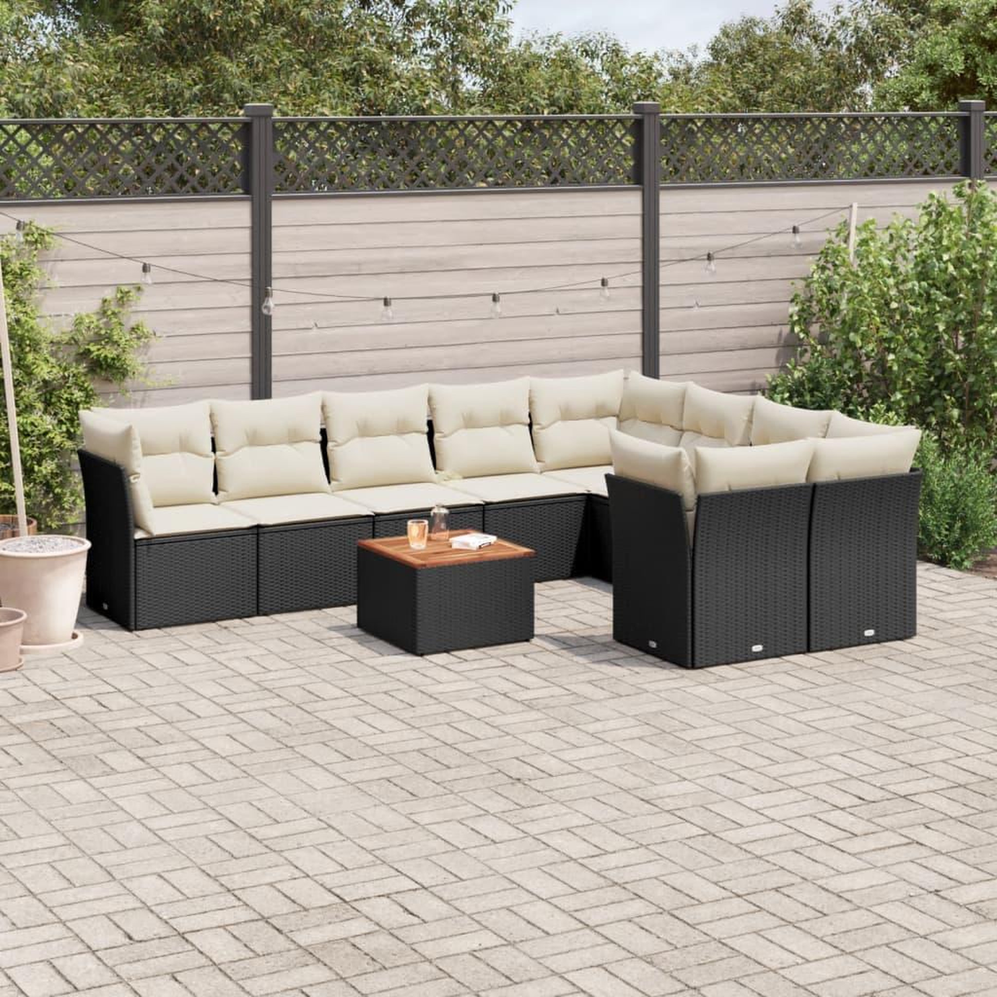 VIDAXL Salon de jardin 10 pcs avec coussins noir resine tressee