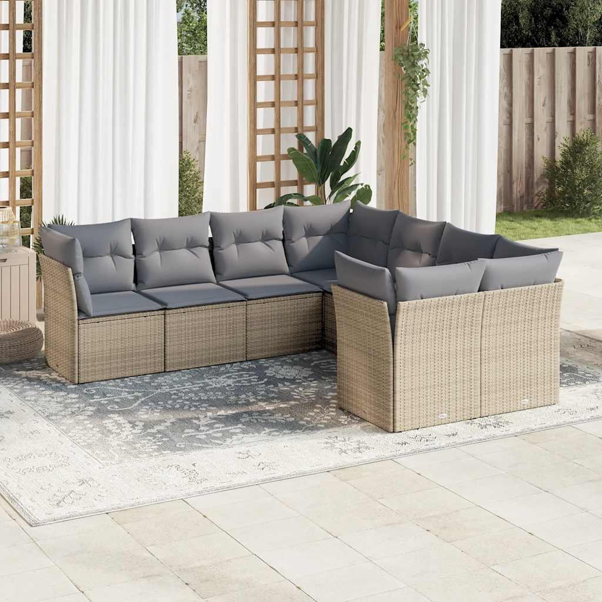 VIDAXL Salon de jardin avec coussins 8 pcs beige resine tressee