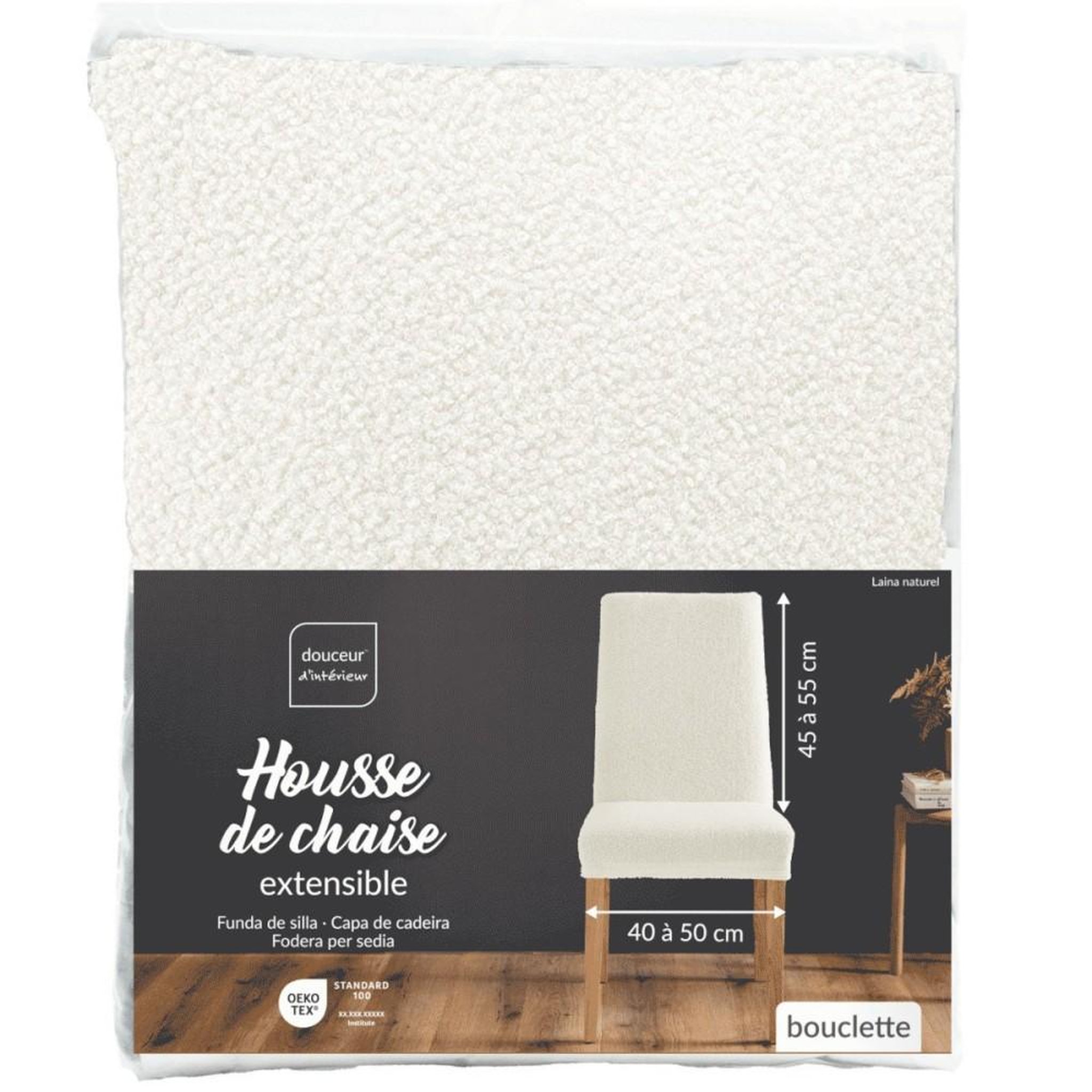Voir la diapositive 4 : L3C Housse de chaise extensible en bouclette coloris naturel