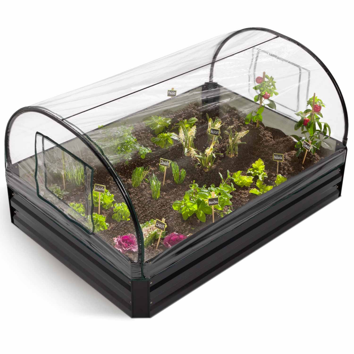 ID MARKET Kit complet 3 bacs métal modulables carrés potager et serre à tomates + treillis + housse