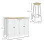 Voir la diapositive 3 : HOMCOM Ensemble îlot central de cuisine avec 2 tabourets de bar - 4 portes, 2 étagères - plateau, pans rabattable - MDF blanc chêne clair verni