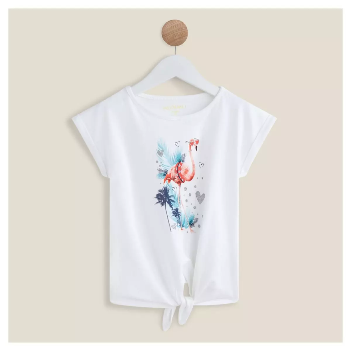 IN EXTENSO T-shirt manches courtes flamant rose avec noeud fille