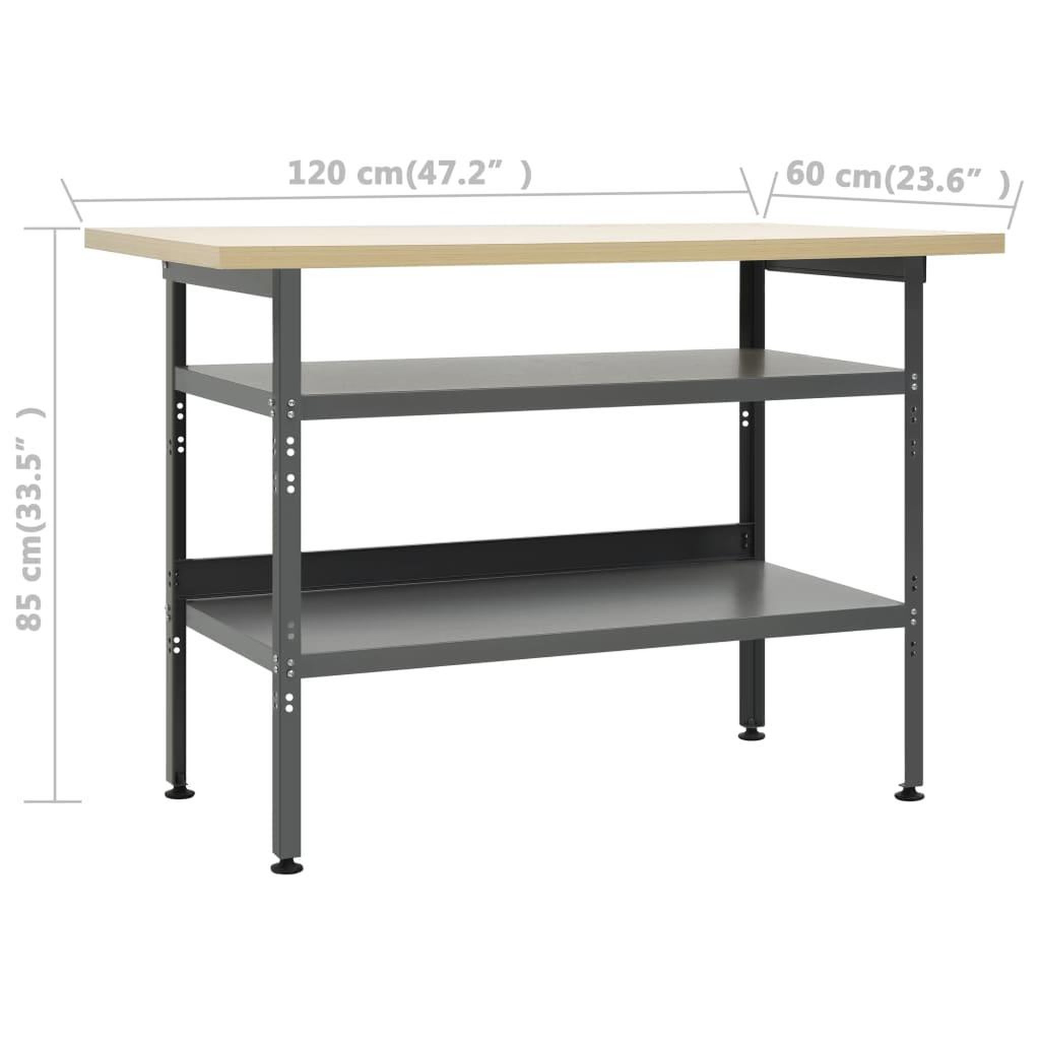 Voir la diapositive 6 : VIDAXL Etabli Gris 120x60x85 cm Acier