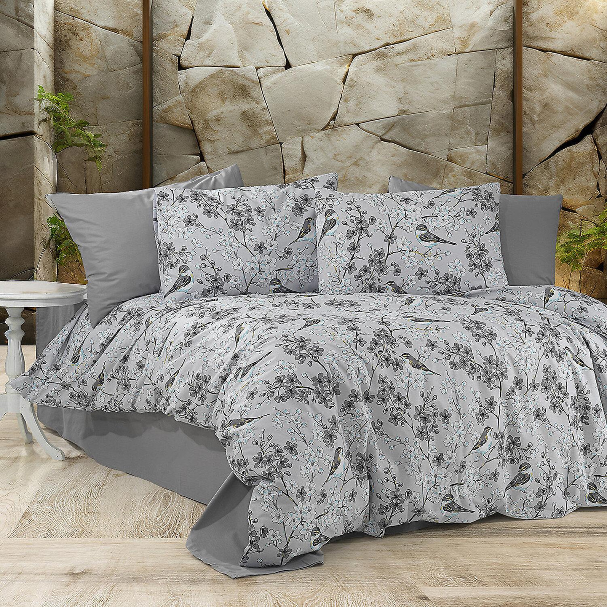 Voir la diapositive 2 : Home collection Parure housse de couette 100% coton 57 fils imprimé petalla gris