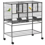 PAWHUT Cage à oiseaux avec séparation mangeoire et perchoir 95L x 45l x 102H cm Noir et Gris