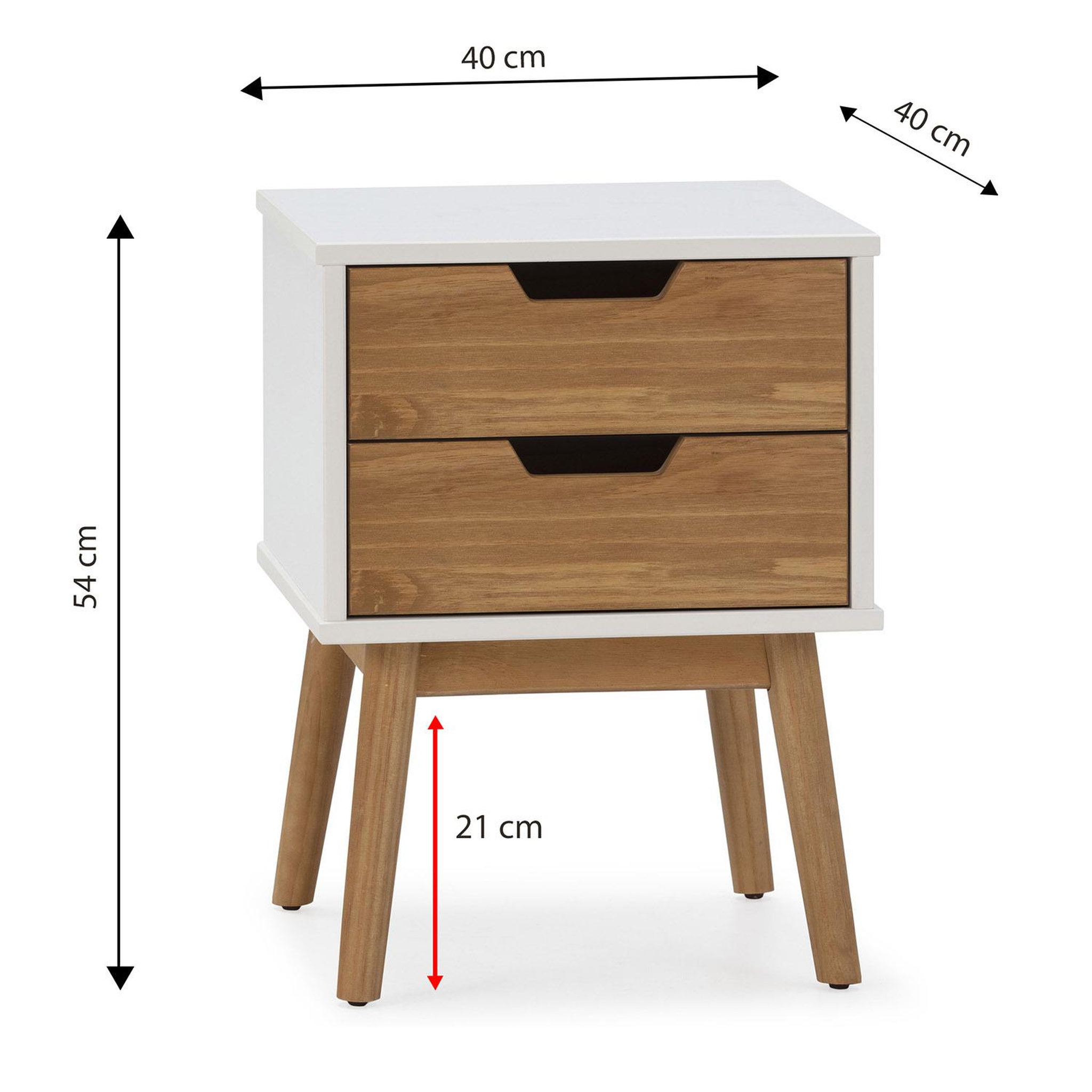 Voir la diapositive 4 : VS VENTA-STOCK Table de chevet Baku 2 tiroirs blanc/bois, bois de pin massif