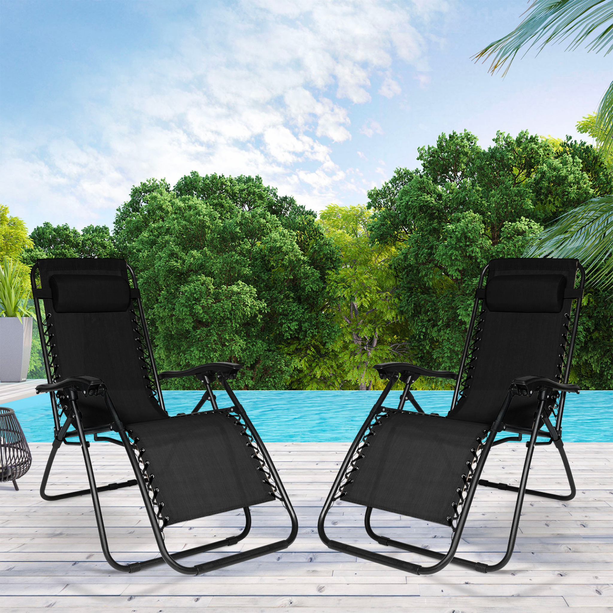 Voir la diapositive 2 : ID MARKET Lot de 2 fauteuils de jardin inclinables relax grand confort noir