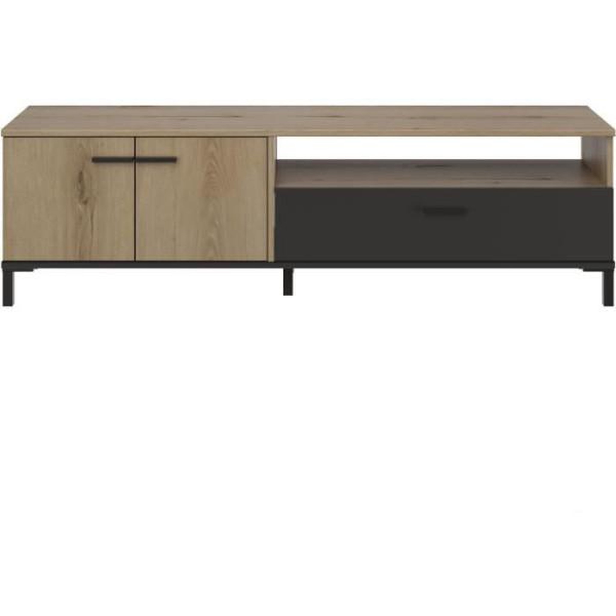 Voir la diapositive 3 : GAMI Banc tv - trust - chene / noir - 2 portes - 1 tiroir - 140 x 40 x 47 cm - gami