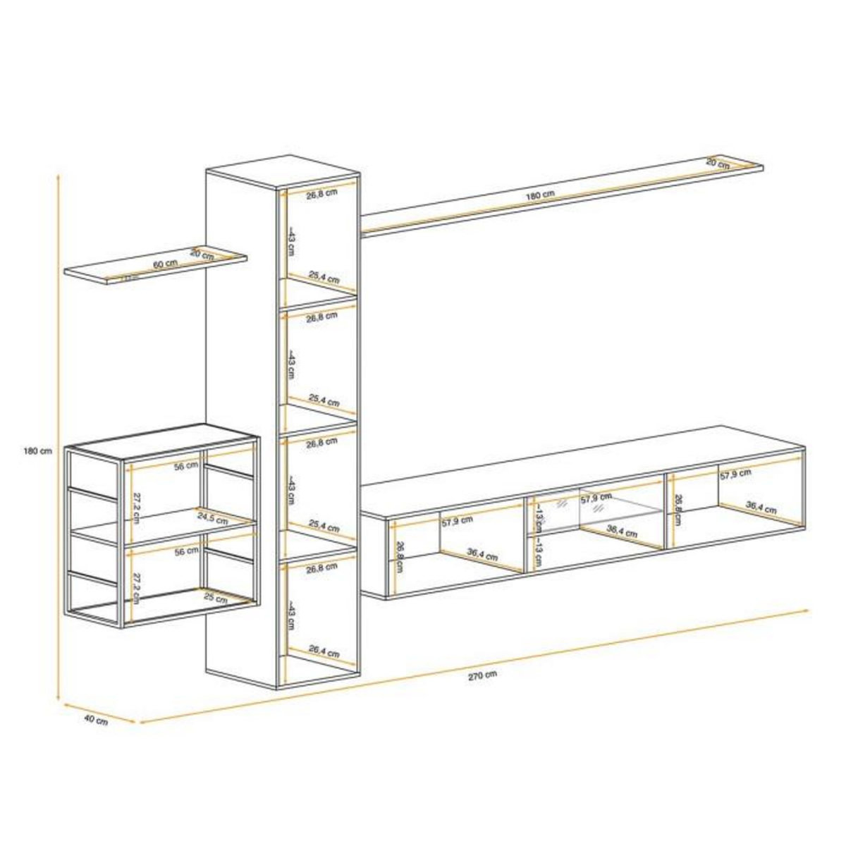 Paris Prix Ensemble Meuble TV  Switch V  270cm Blanc & Noir
