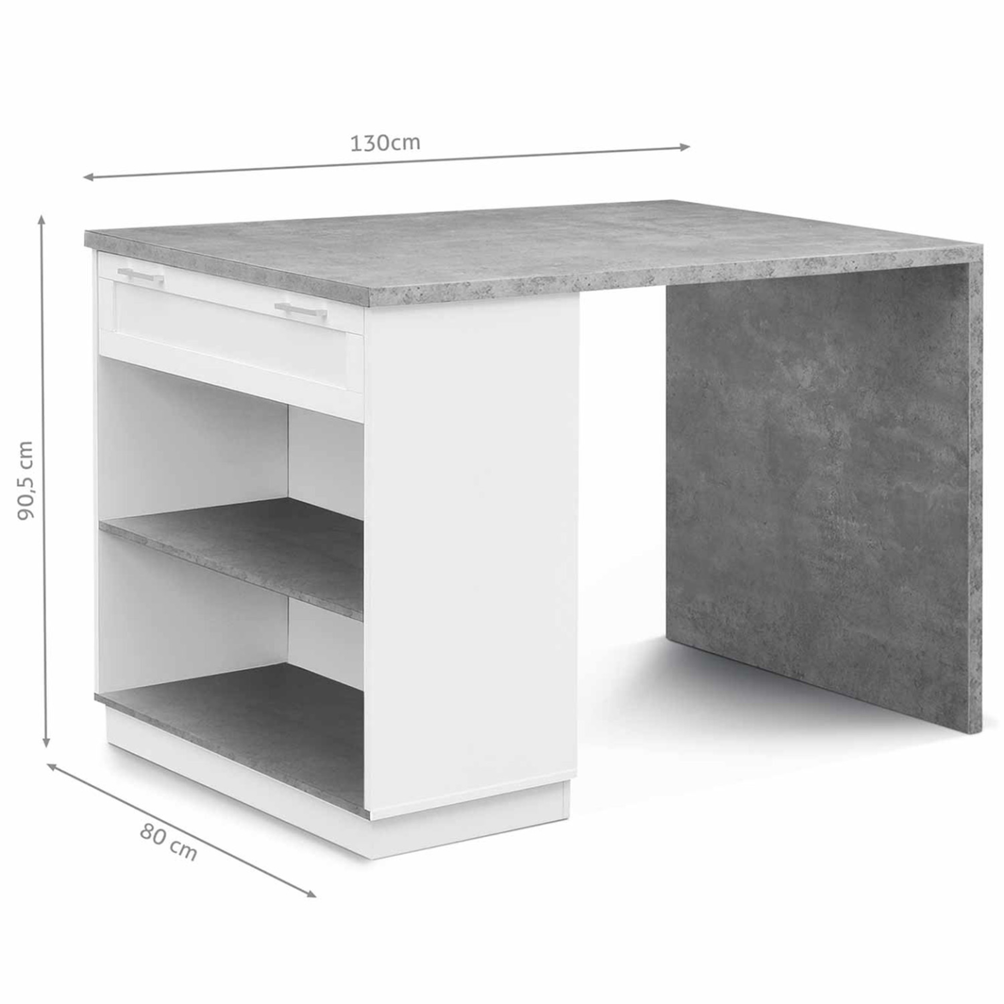 Voir la diapositive 5 : ID MARKET Ilot central mange debout 4 personnes vito 130 cm blanc et plateau effet béton