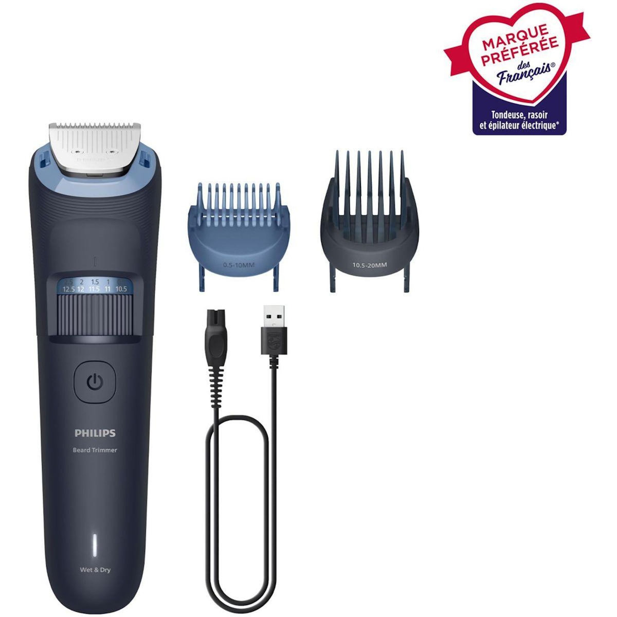 Philips Tondeuse barbe BT3665/15 Series 3000, 40 hauteurs de coupe, précision 0,5 mm, autonomie 80 mn
