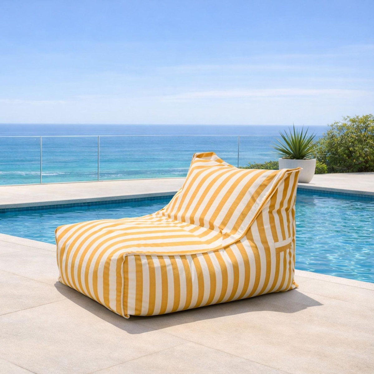 CONCEPT USINE Pouf d'extérieur rayé jaune déperlant et – 100x65x65 cm POSITANO