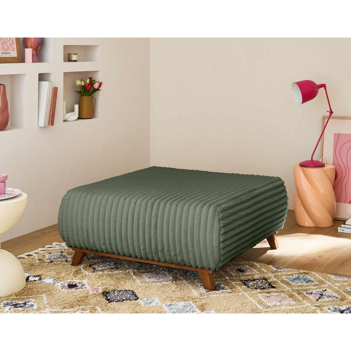 BEST MOBILIER Cristal - pouf modulable - 95 cm - en fausse fourrure côtelée