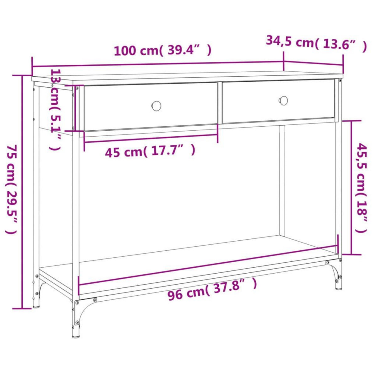 VIDAXL Table console chene sonoma 100x34,5x75 cm bois d'ingenierie