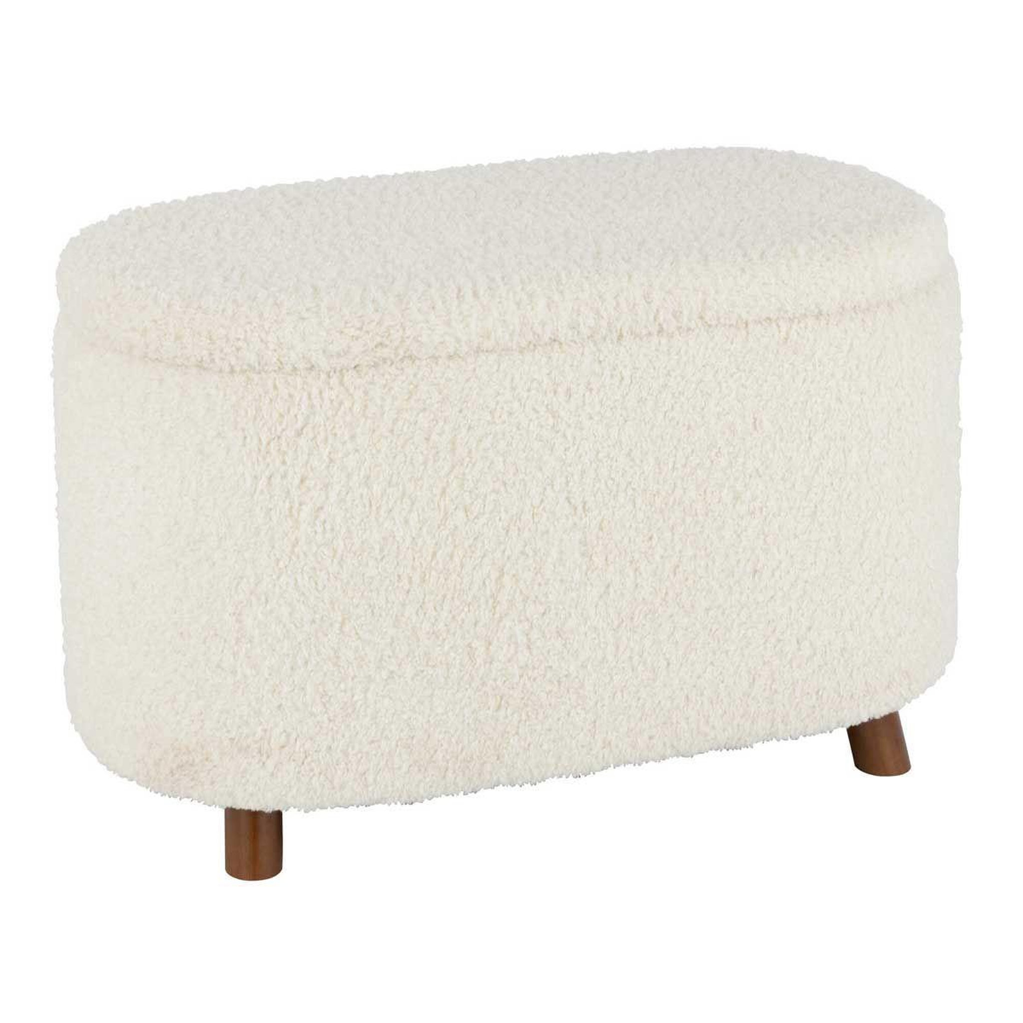 J-LINE Pouf & coffre de rangement  teddy  80cm blanc