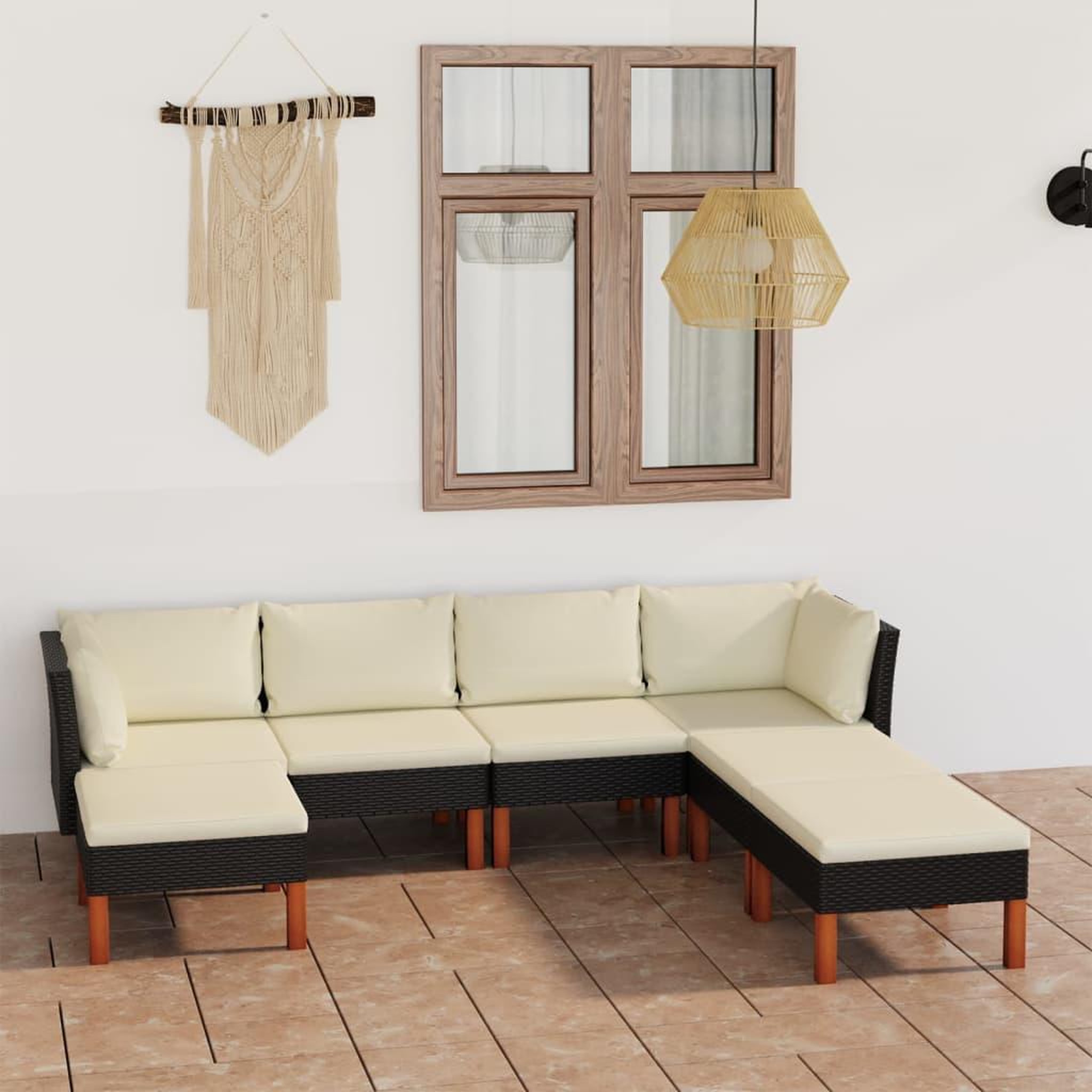 Voir la diapositive 1 : VIDAXL Salon de jardin 7 pcs avec coussins Resine tressee Noir